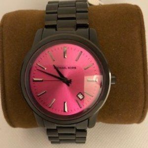 NWT Michael Kors Black and Fushia Watch- needs battery